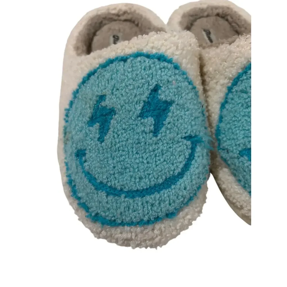 Moon Cake xs 4/5 slip on slipper cream turquoise large smiley emoji euc